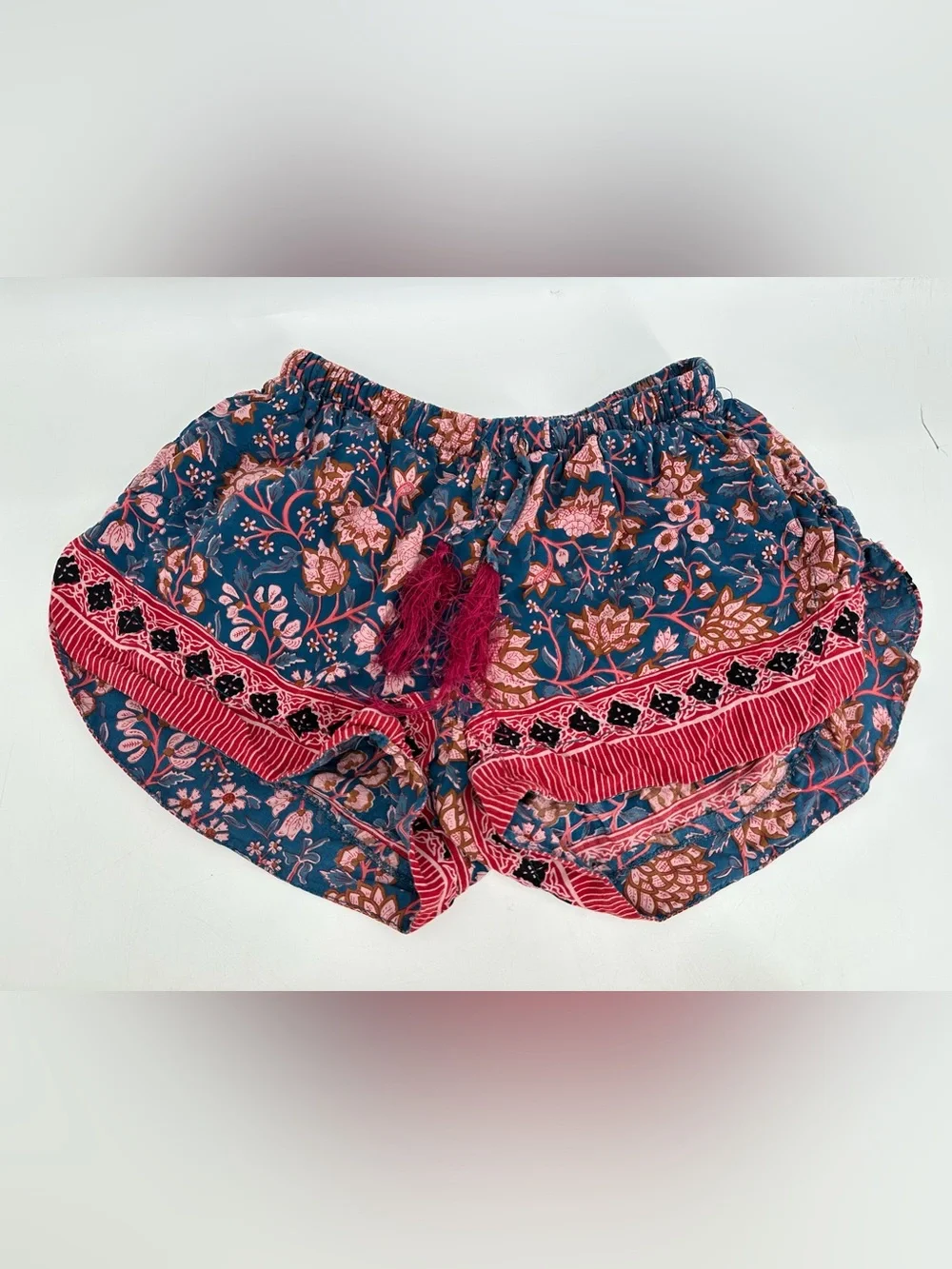 Natalie Martin Tash Shorts Womens XS Blue Pink Floral Print Rayon Pockets